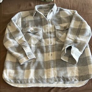 Eddie Bauer Gray and White Plaid Jacket